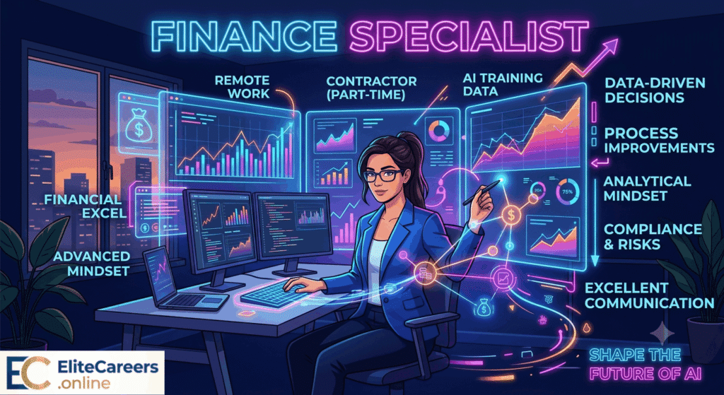 A finance professional working remotely to train AI models on financial data analysis.