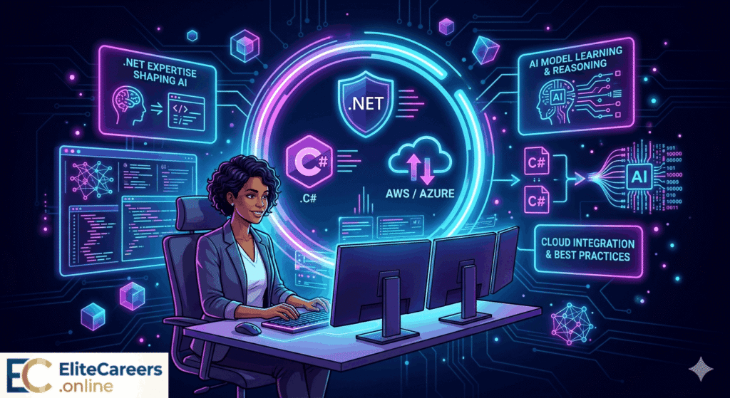 A graphic representing a remote .NET Engineer role for AI system model training. .NET Engineer Remote