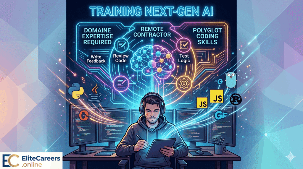 Remote Coding Expert, Remote Coding Expert and Software Engineer AI Training Job Infographic.