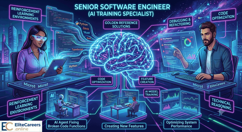 Remote Senior Software Engineer Contract job opening graphic for Elite Careers.